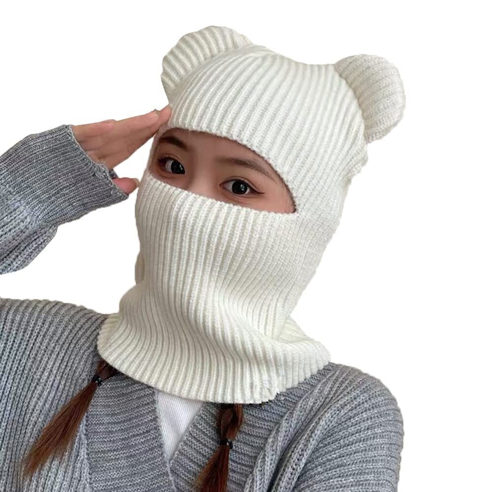 6337 Winter Hat Warm Hooded Scarf Hat Balaclava Knit Skull Beanie Hat Girls